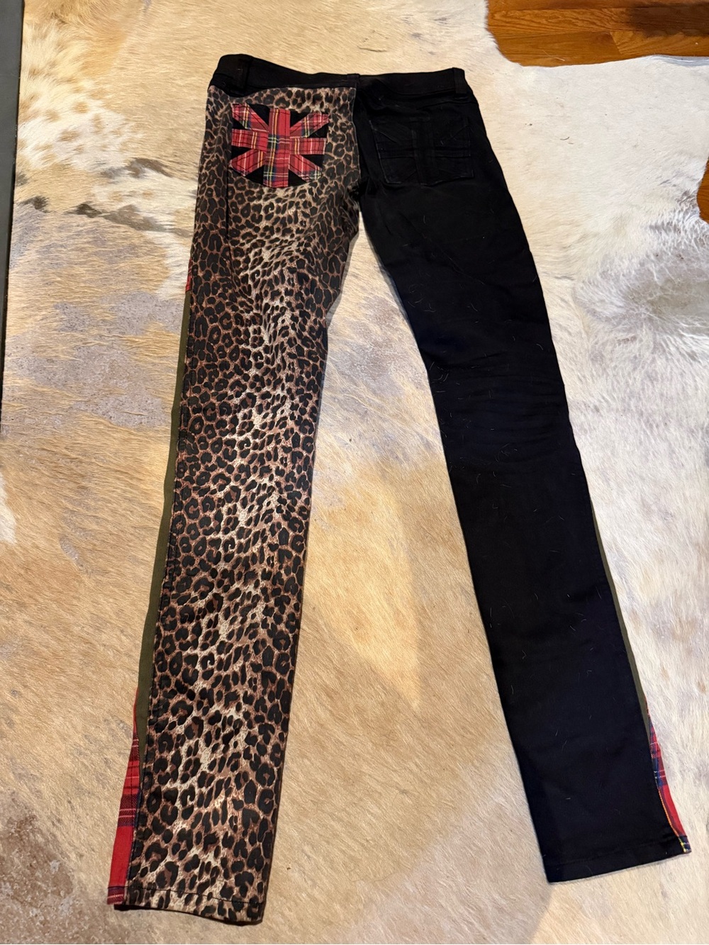 Tripp NYC Womens Split Leg Patchwork Skinny Jeans Plaid Leopard Union Jack 5